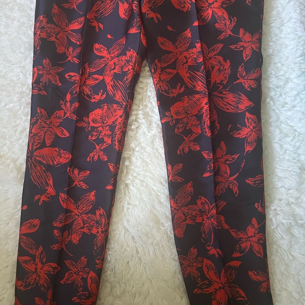 Carolina Herrera Black and Red Floral Pants